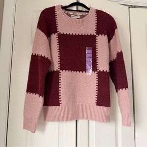 BearPaw Pink and Burgundy Checkerboard Crew Sweater